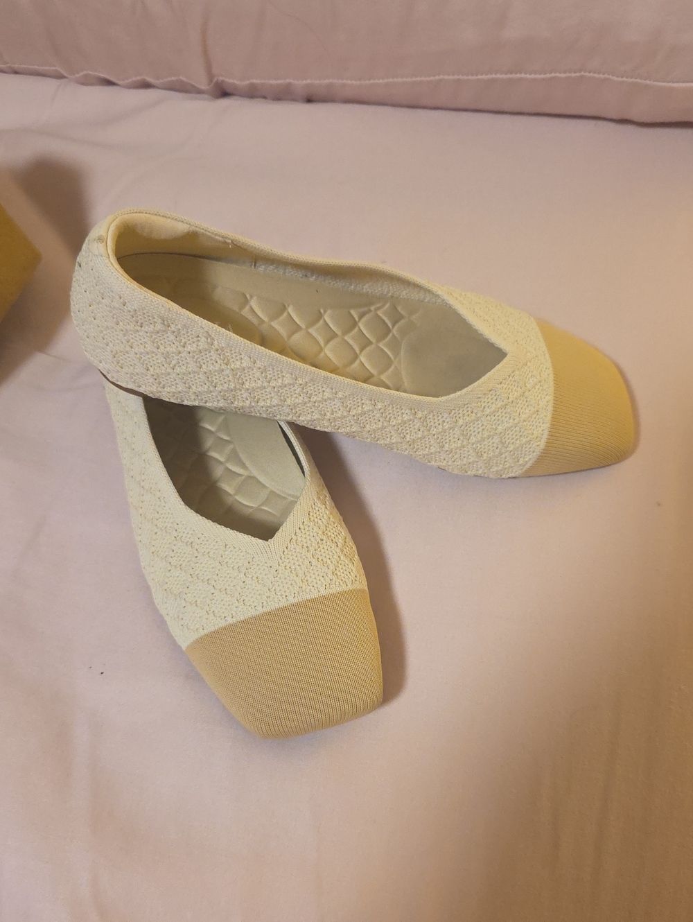 Knit Cap-Toe Slip-On Flats in Cream and Tan